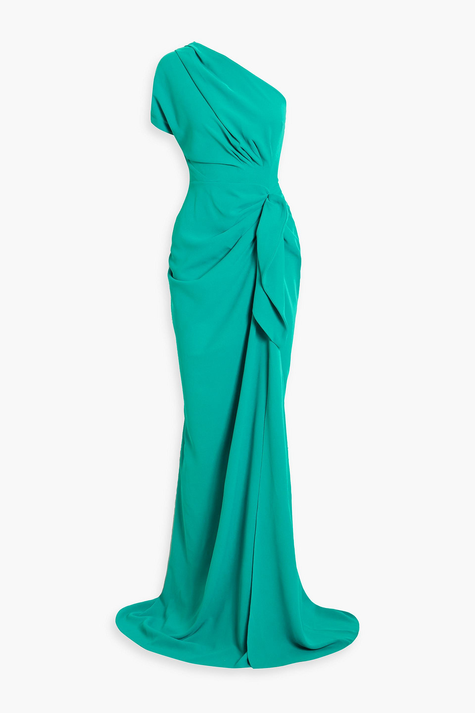 Rhea Costa One-shoulder Draped Cady Gown In Turquoise