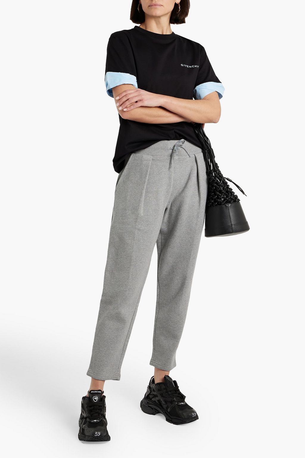 GIVENCHY Cropped pleated cotton-fleece track pants