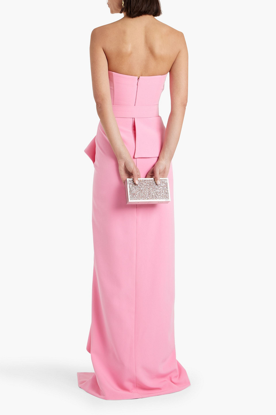 Shop Rhea Costa Strapless Draped Pleated Crepe Gown In Bubblegum