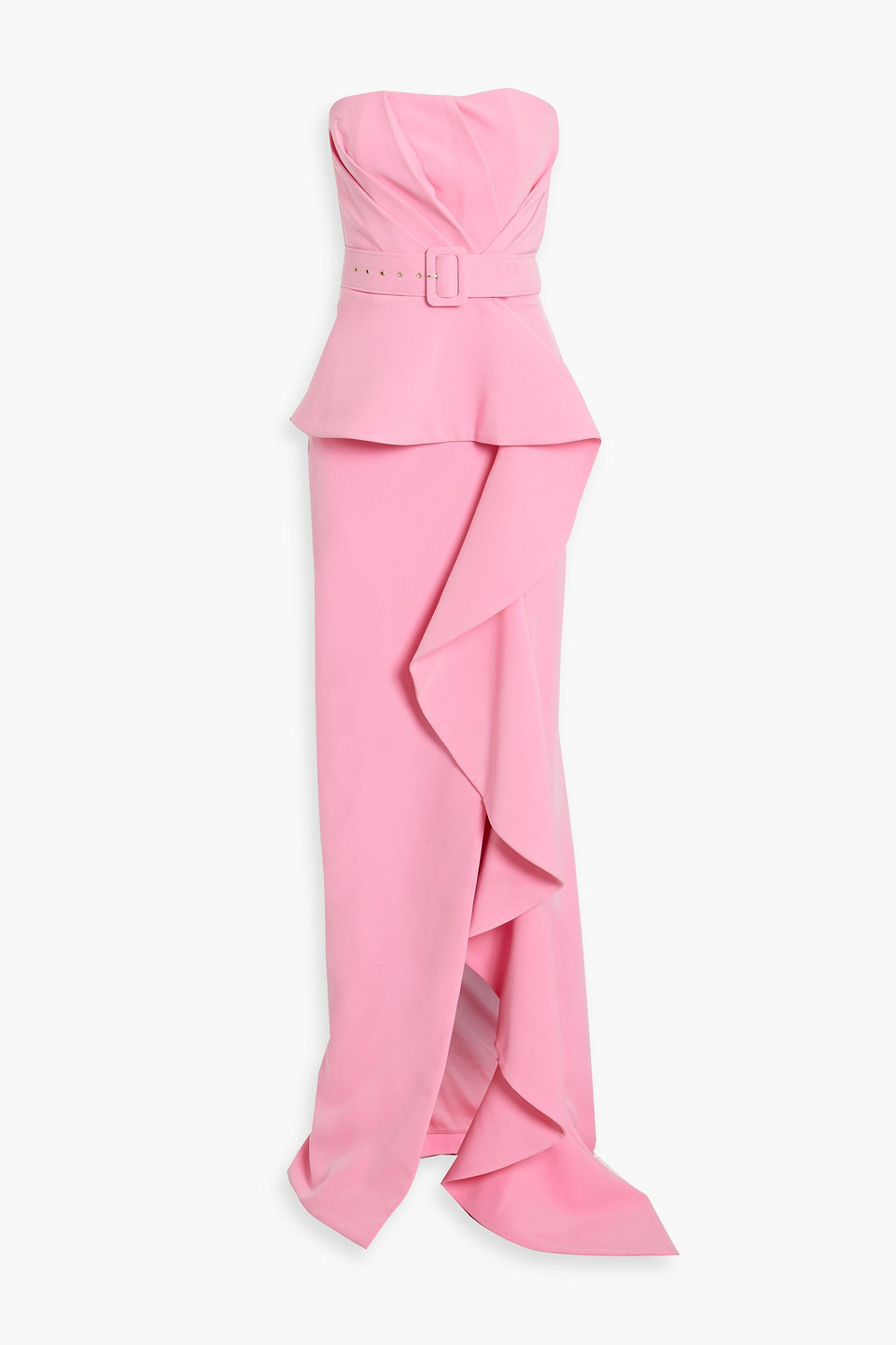 Rhea Costa Strapless Draped Pleated Crepe Gown In Bubblegum