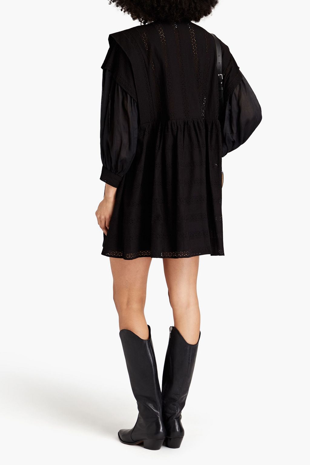 CLAUDIE PIERLOT 보일 패널 개더 디테일 브로드리 앙글레즈 코튼 미니 드레스