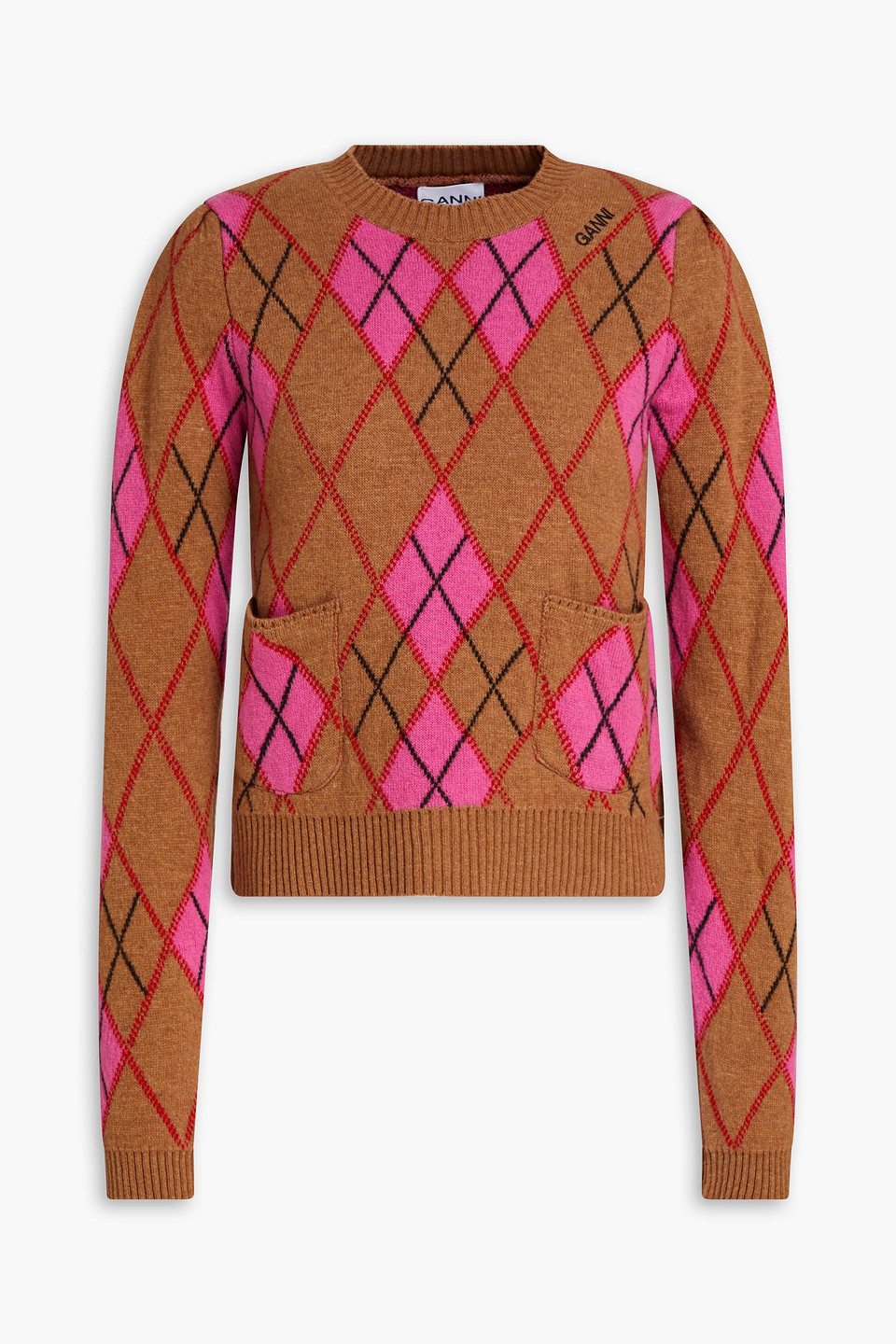 Ganni Argyle Jacquard-knit Wool-blend Sweater In Brown