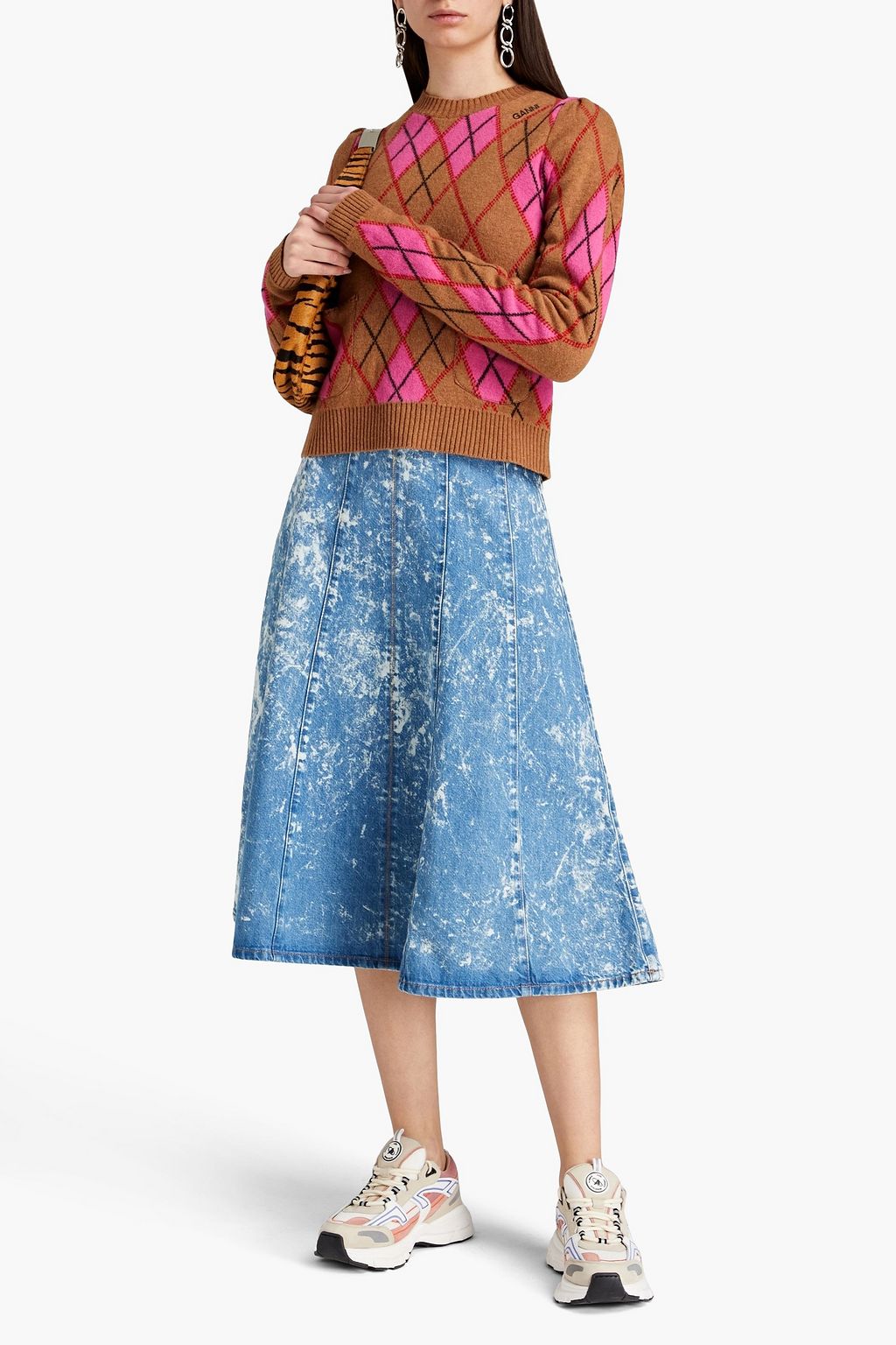GANNI Pullover aus Jacquard-Strick aus einer Wollmischung mit Argyle-Muster