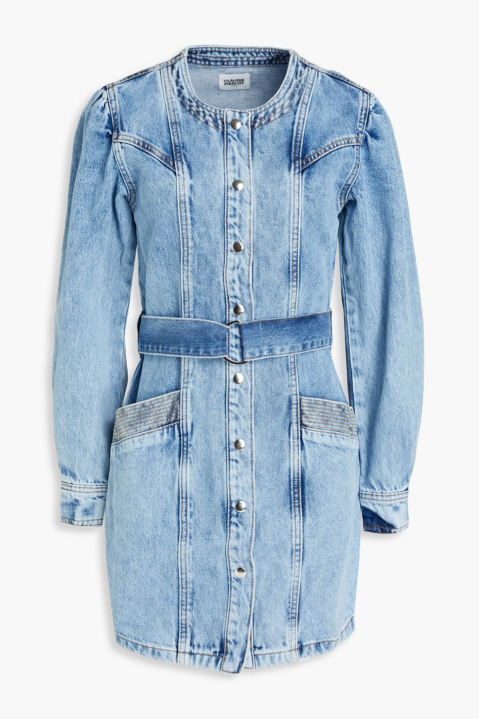 Claudie Pierlot Ramia Faded Denim Mini Dress In Blue | ModeSens Claudie Pierlot Ramia Faded Denim Mini Dress In Blue | ModeSens