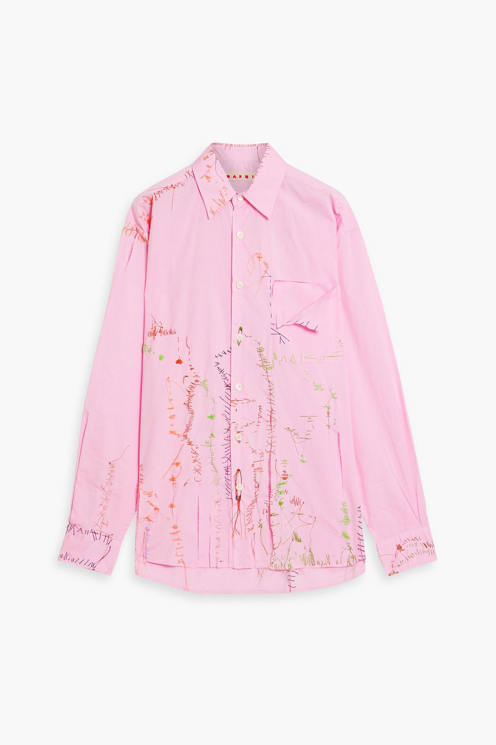 MARNI Embroidered distressed cotton-poplin shirt | THE OUTNET