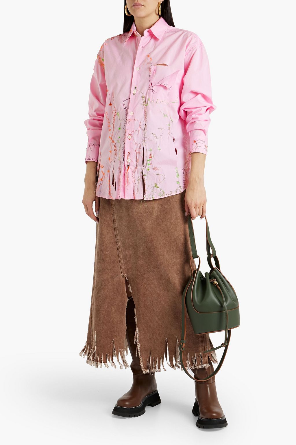 MARNI Hemd aus Baumwollpopeline in Distressed-Optik mit Stickereien
