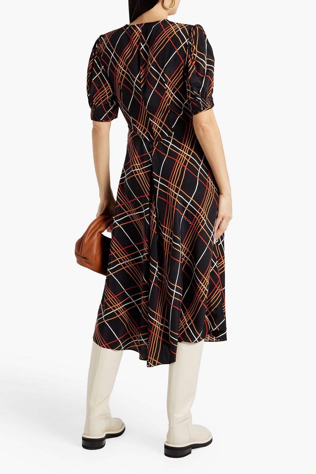 MARNI シルククレープデシン ミディワンピース タック入り チェック