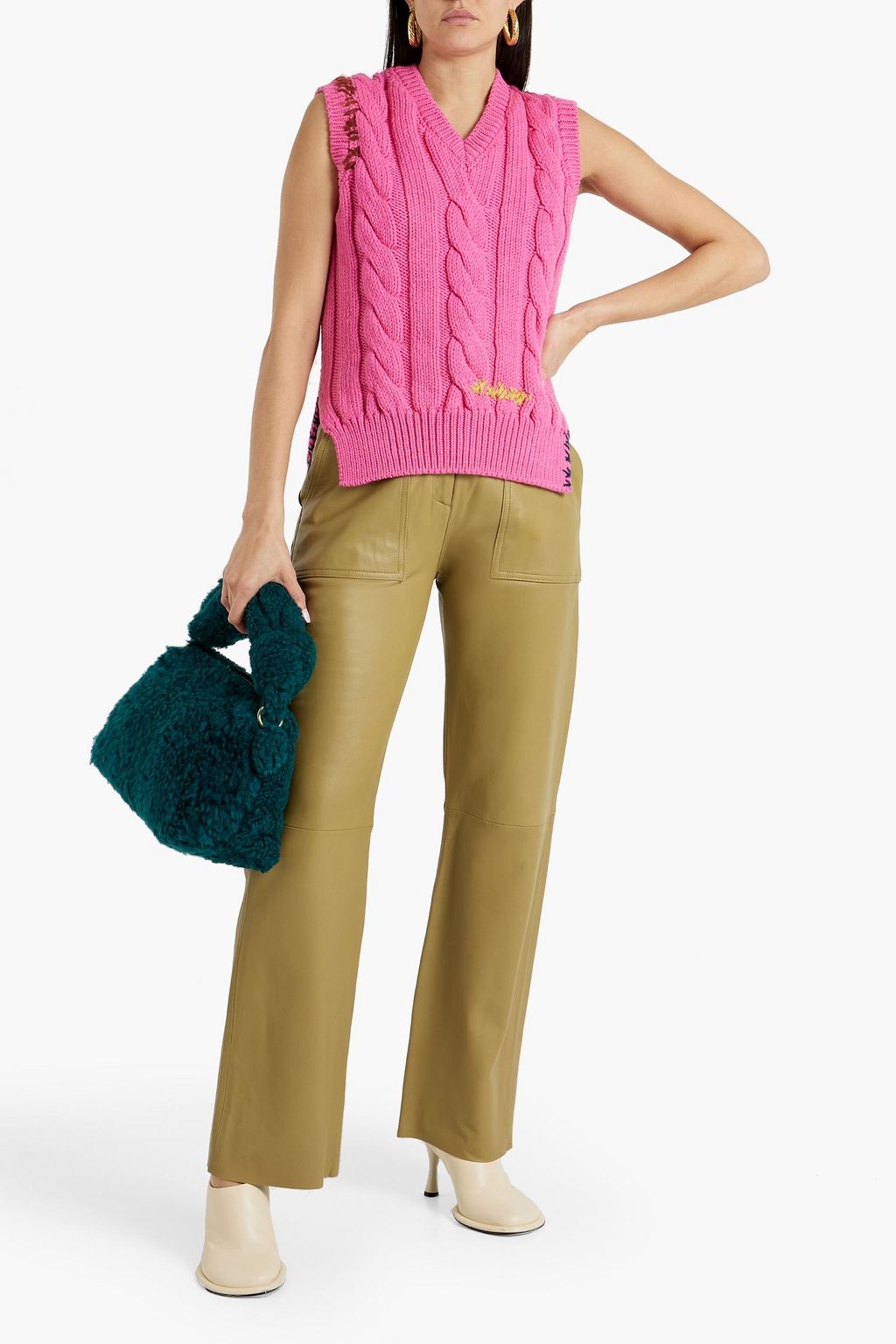 MARNI Embroidered cable-knit wool vest