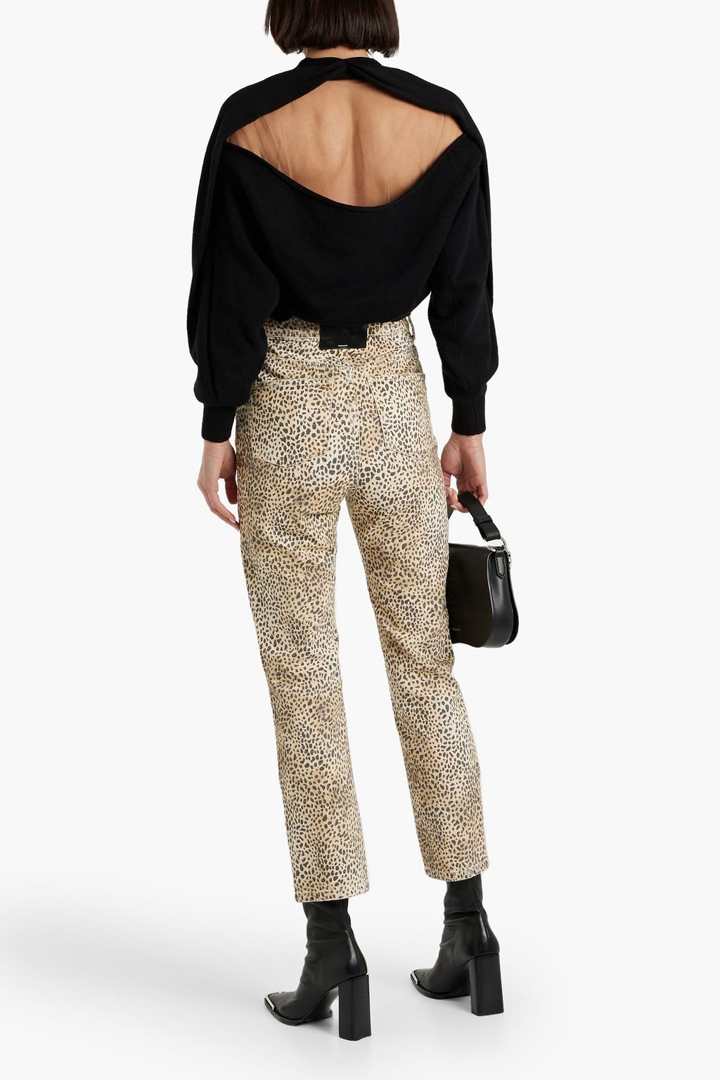 ALEXANDER WANG Cropped draped tulle-paneled knitted sweater