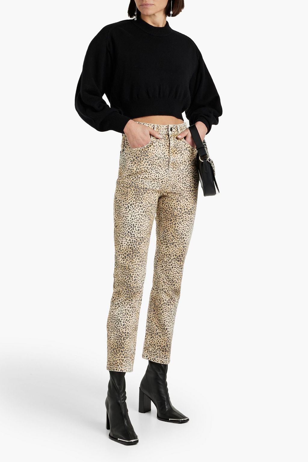 ALEXANDER WANG Cropped draped tulle-paneled knitted sweater