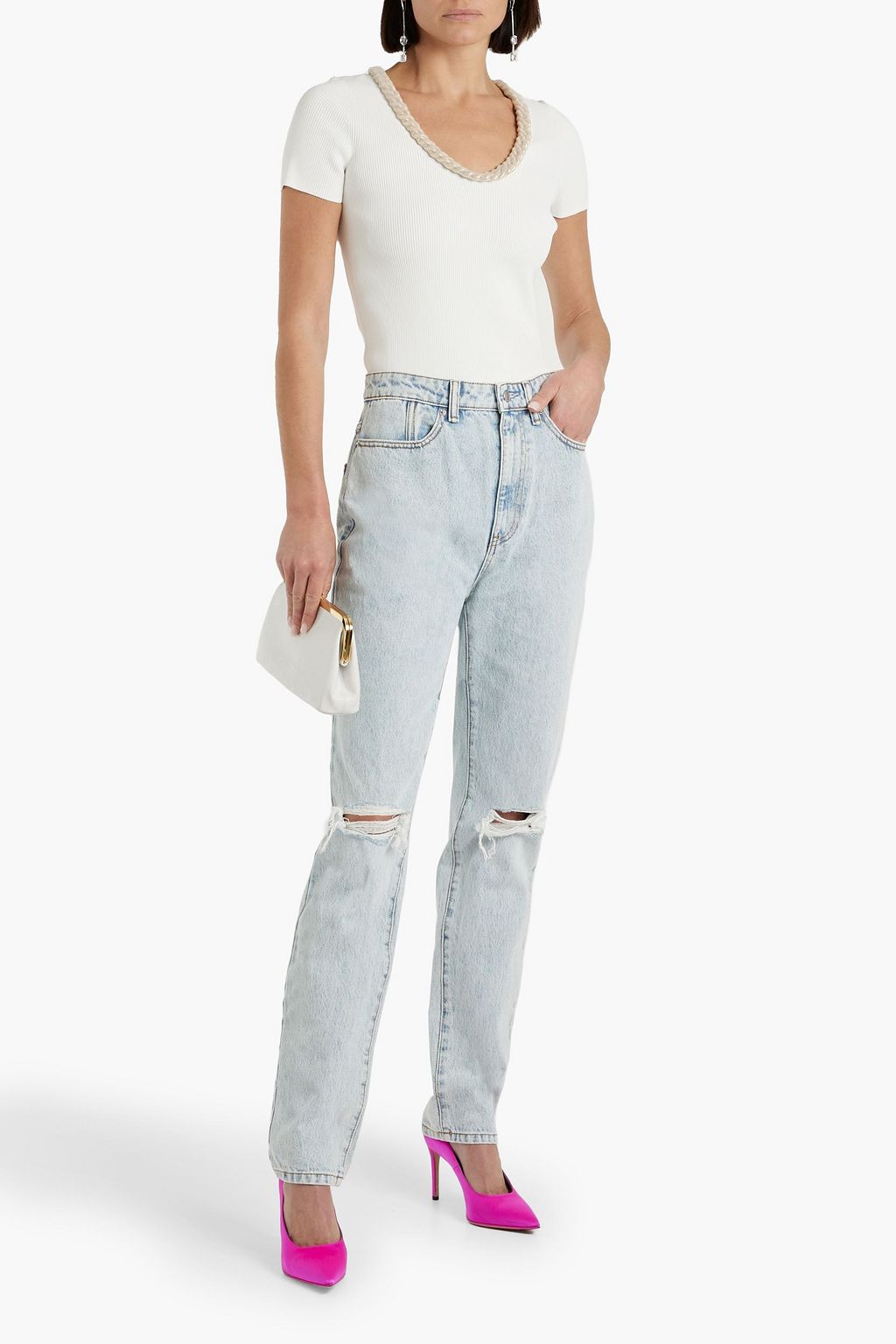 ALEXANDER WANG Chain-embellished ribbed-knit top