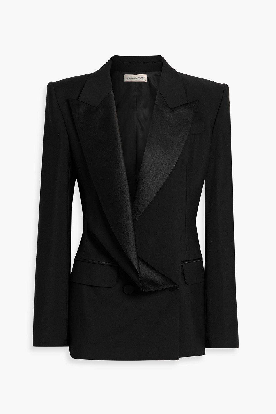 mcqueen - satin-trimmed silk-blend crepe blazer - black - it 44