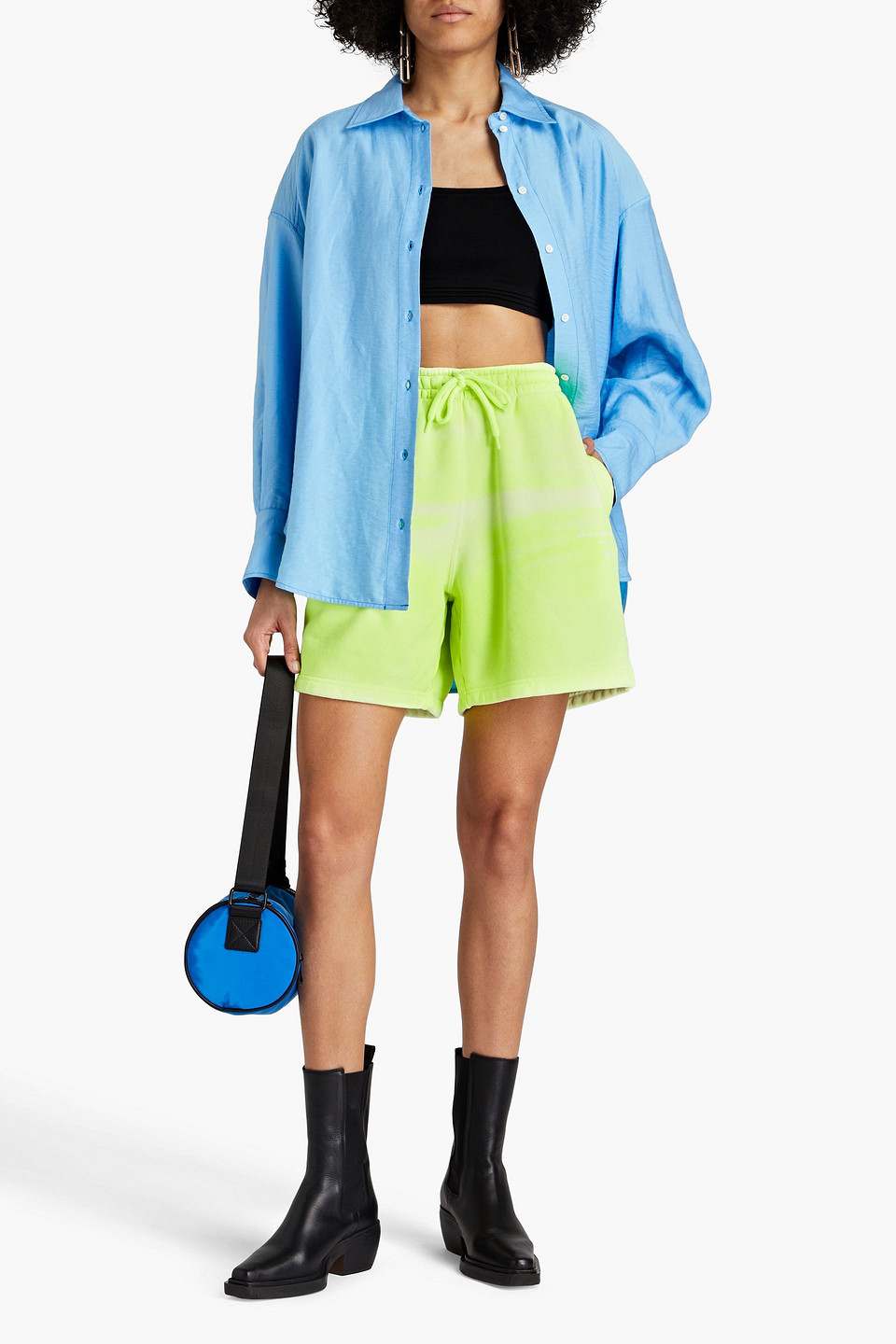 Shop Alexander Wang Printed French Cotton-terry Shorts In Bright Yellow