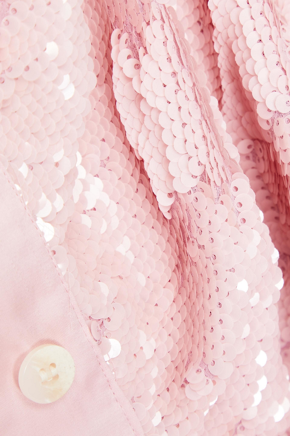 Ganni Open-back Sequined Recycled Satin Midi Shirt Dress In Baby Pink