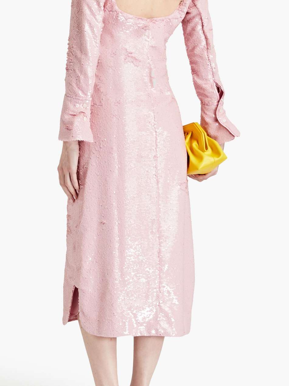 ruched sequined georgette midi shirt dress