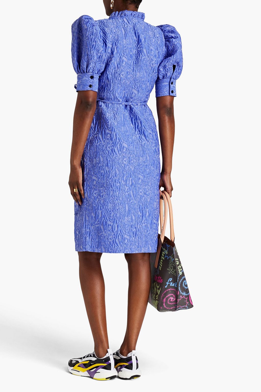 GANNI Ruffled cloqué wrap dress