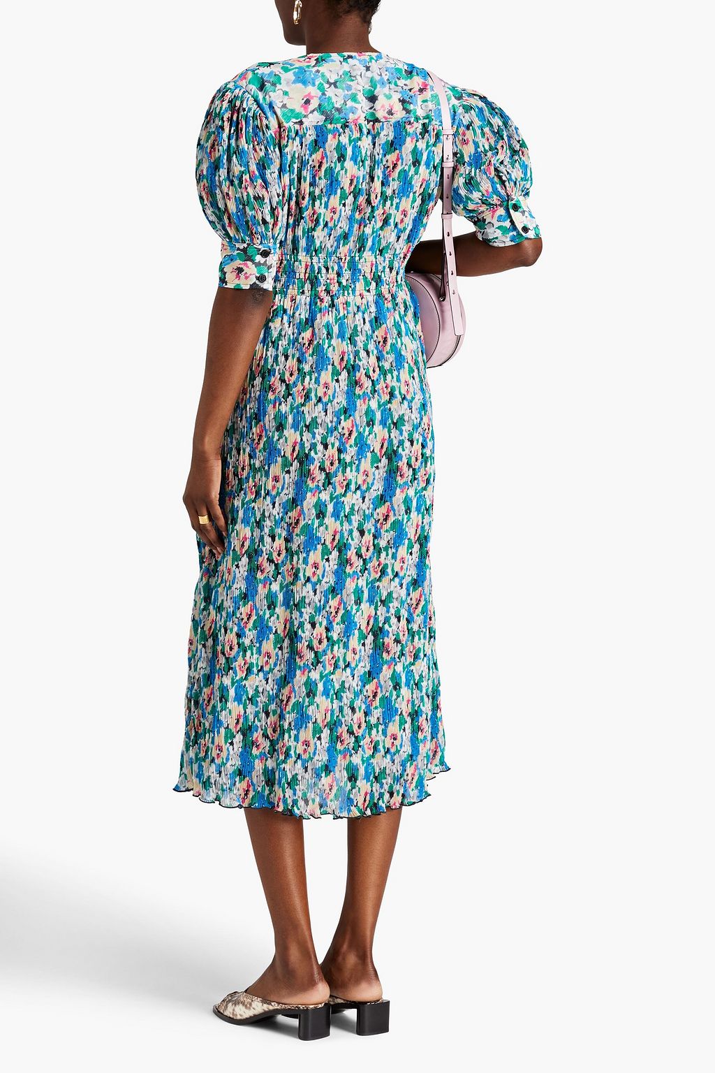 GANNI Floral-print plissé-georgette midi dress | THE OUTNET