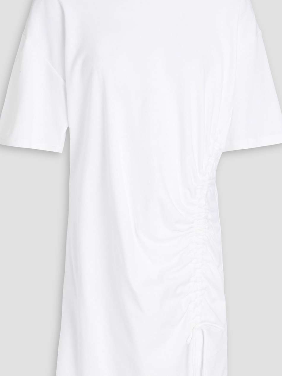 ruched logo-print cotton-jersey mini dress