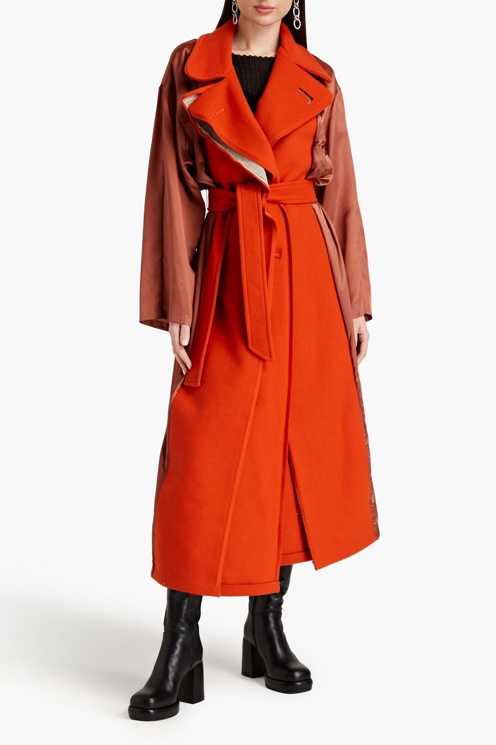 MAISON MARGIELA معطف طويل من الجوخ الصوفي بأجزاء من الساتان