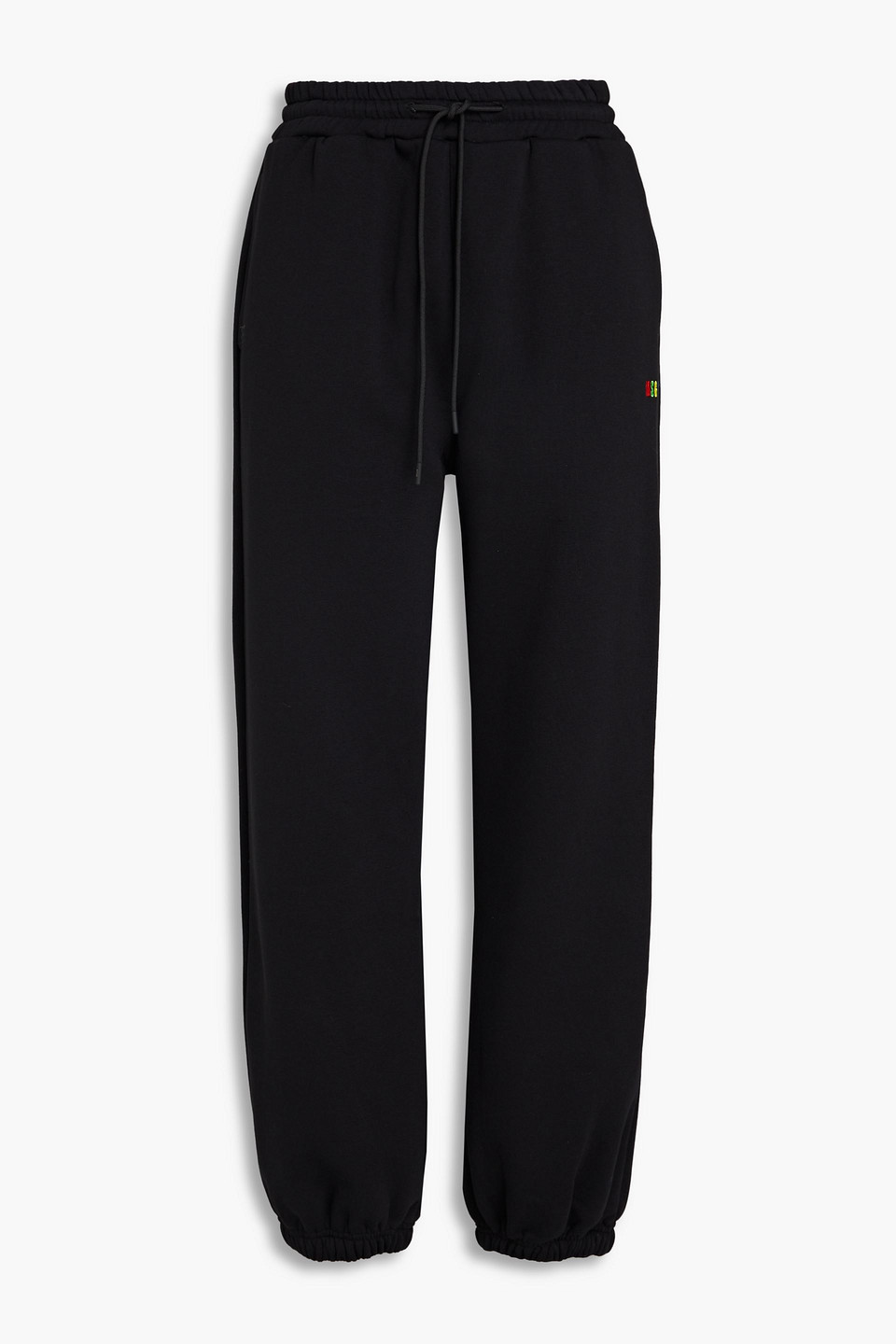 Msgm Embroidered Cotton-blend Fleece Track Pants In Black