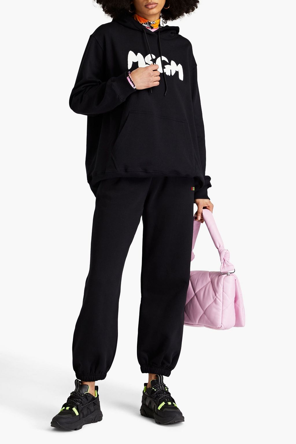 MSGM Embroidered cotton-blend fleece track pants