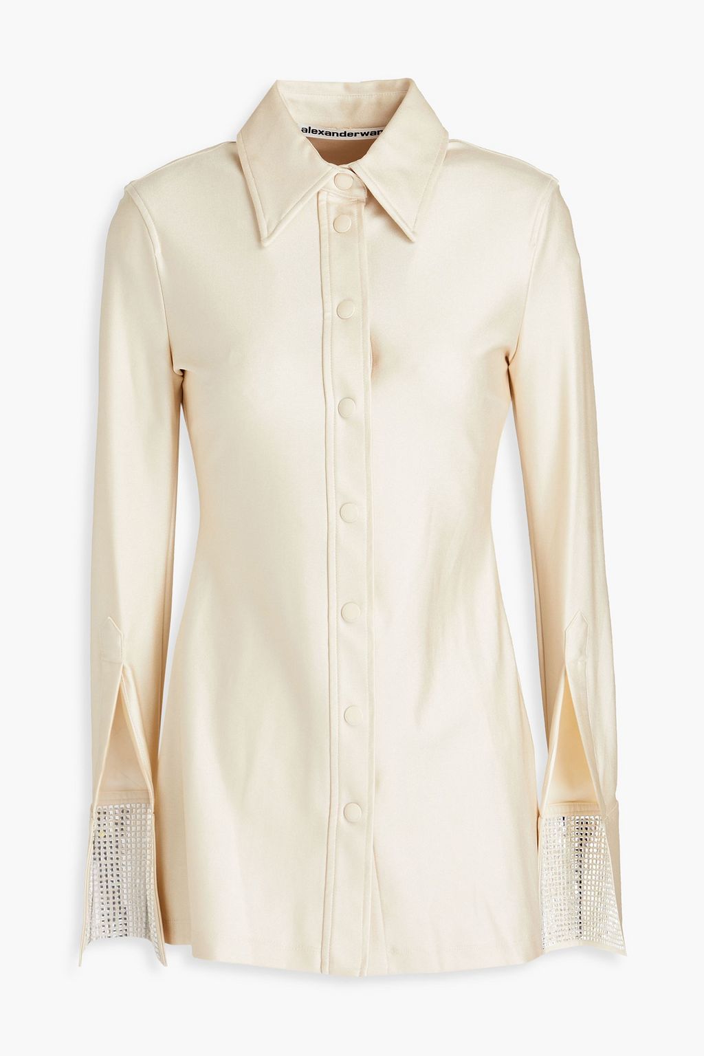 Crystal-embellished satin-jersey shirt