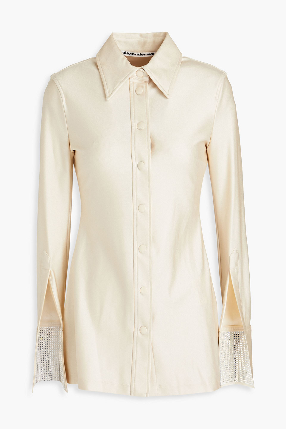 Alexander Wang Crystal-embellished Satin-jersey Shirt In Cream