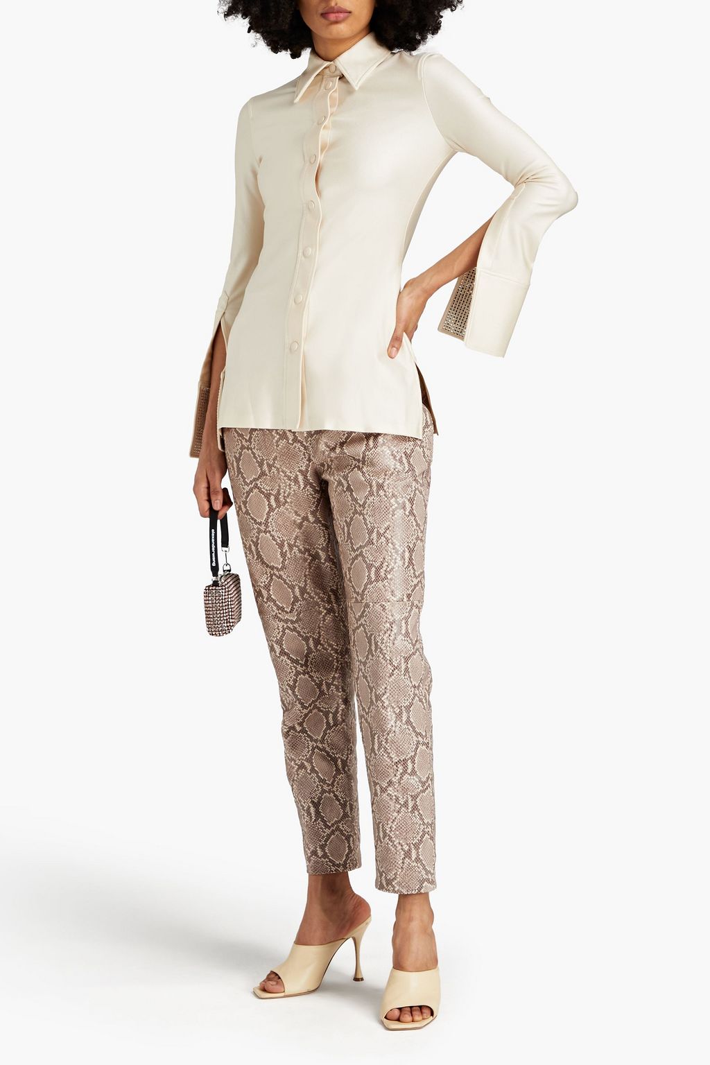 ALEXANDER WANG Crystal-embellished satin-jersey shirt