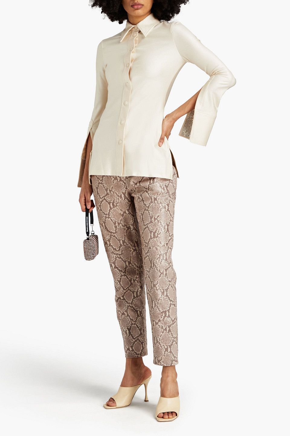 Alexander Wang Crystal-embellished Satin-jersey Shirt In Cream