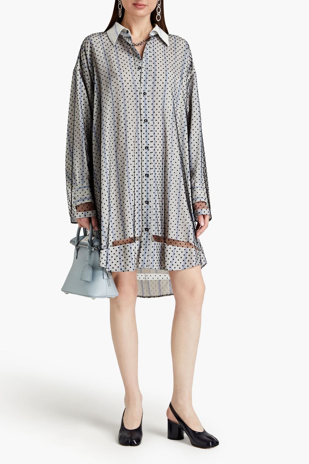 MAISON MARGIELA Mehrlagiges Hemdkleid aus Cady und beflocktem Tüll mit Streifen