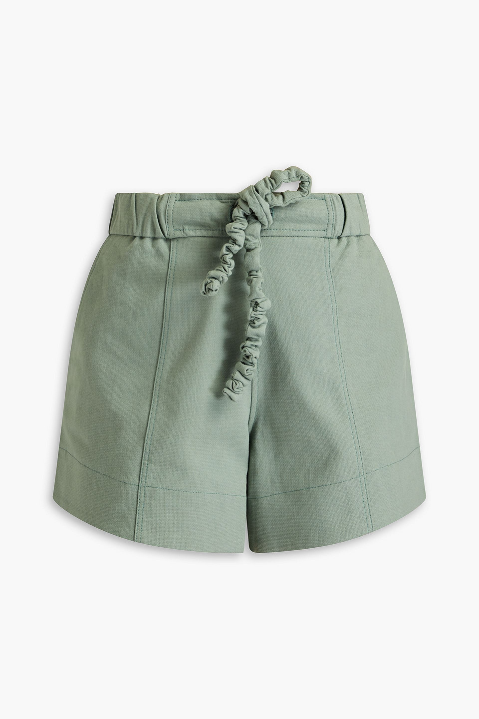 Ganni Drawstring Cotton Suiting Shorts In Grey Green