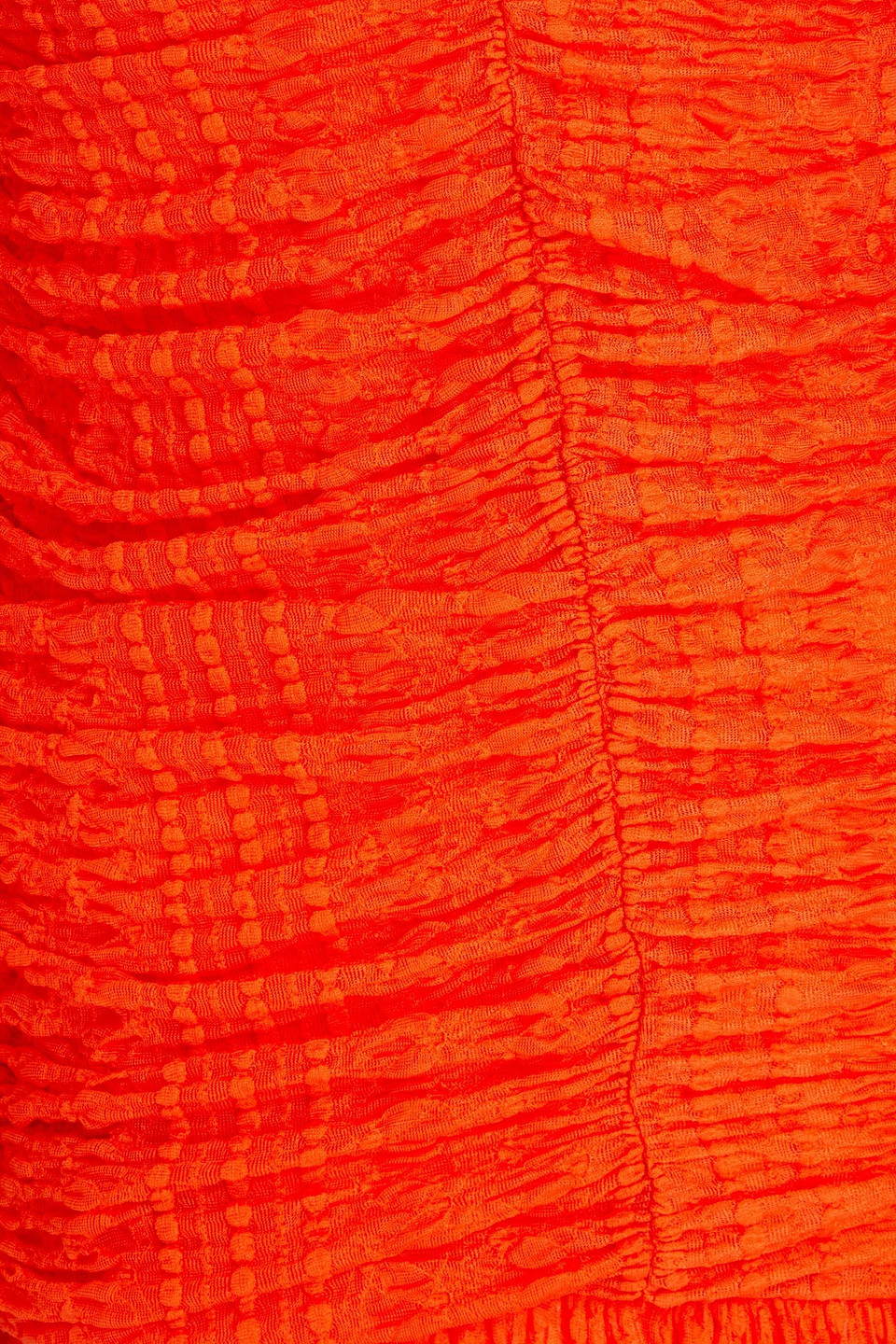 Ganni Textured Ruched Jersey Midi Dress In Orange