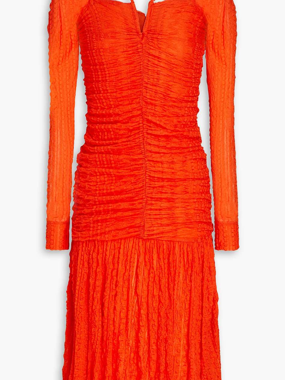 ruched stretch-cloqué halterneck midi dress