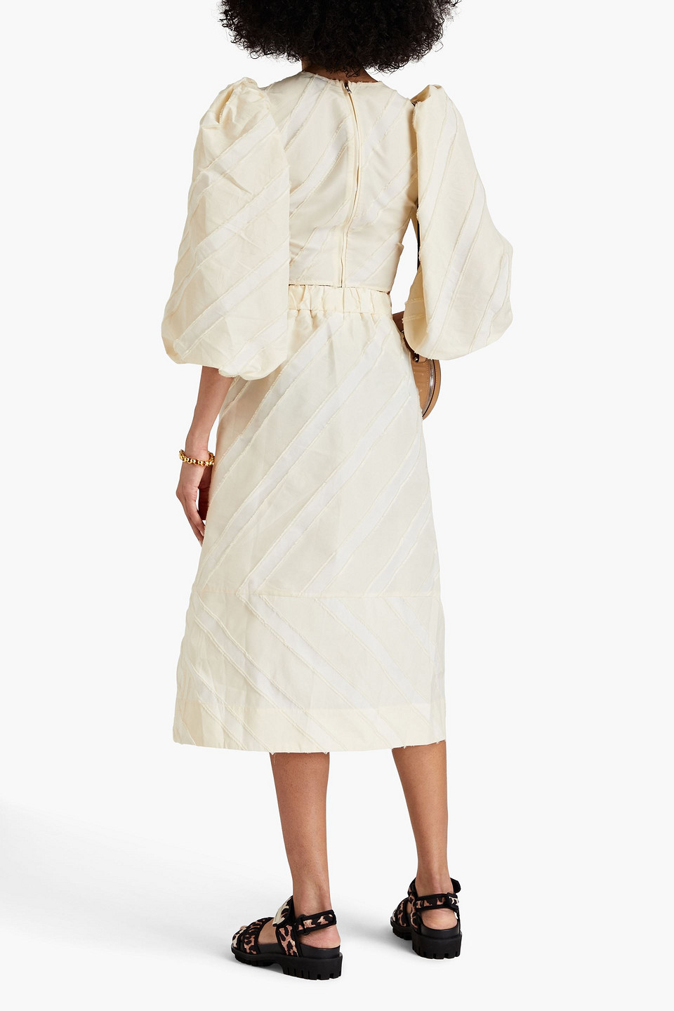 Ganni Cropped Frayed Taffeta Top In Cream