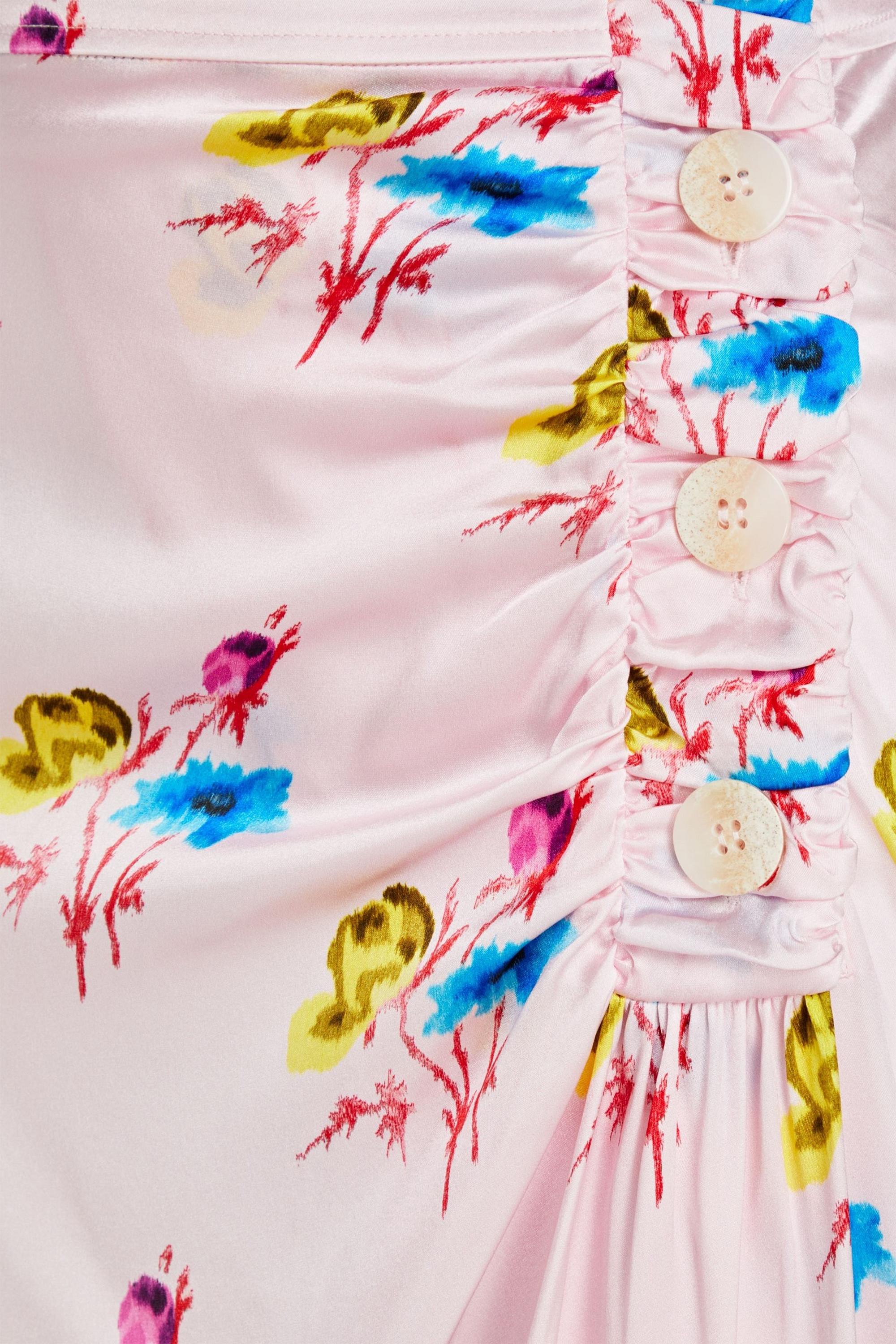 GANNI Ruched floral-print silk-blend satin midi wrap skirt thumbnail