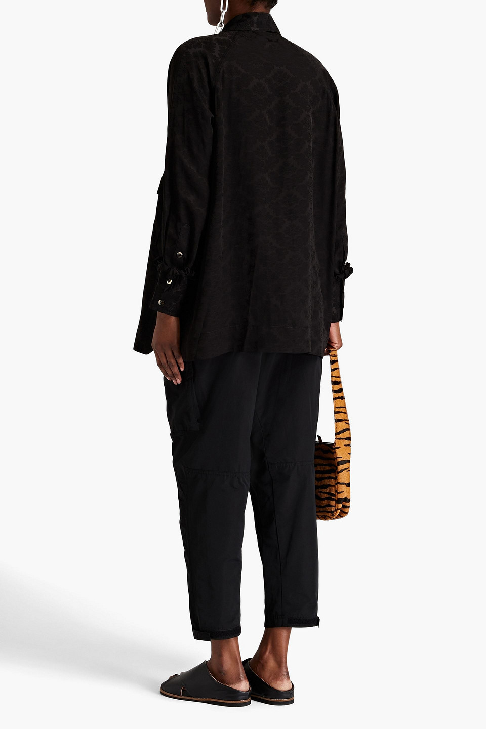 Shop Ganni Floral-jacquard Shirt In Black