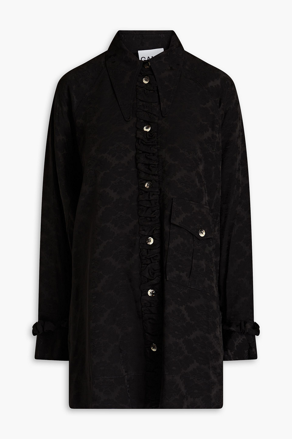 Ganni Floral-jacquard Shirt In Black