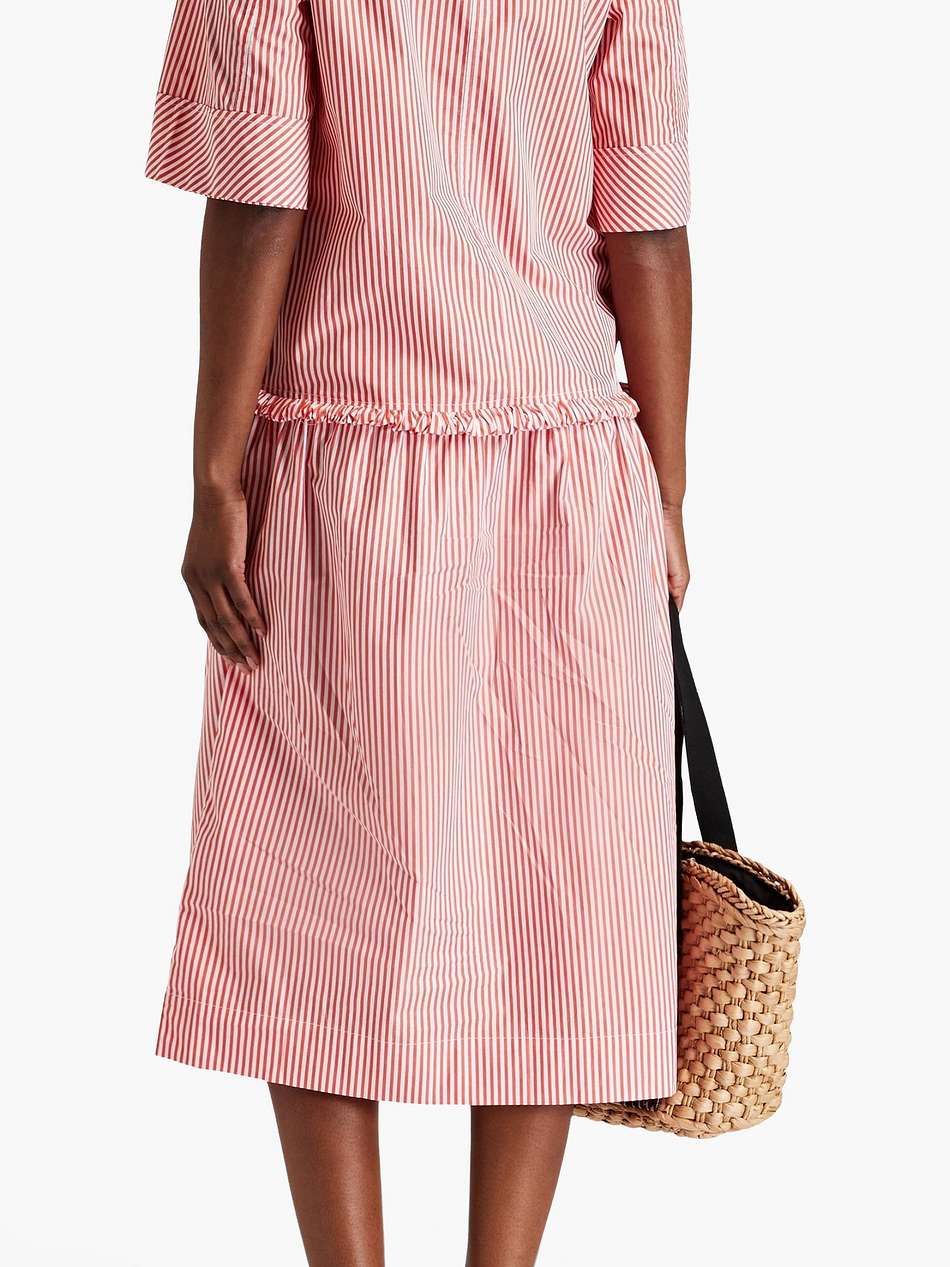 gathered striped cotton-poplin midi shirt dress