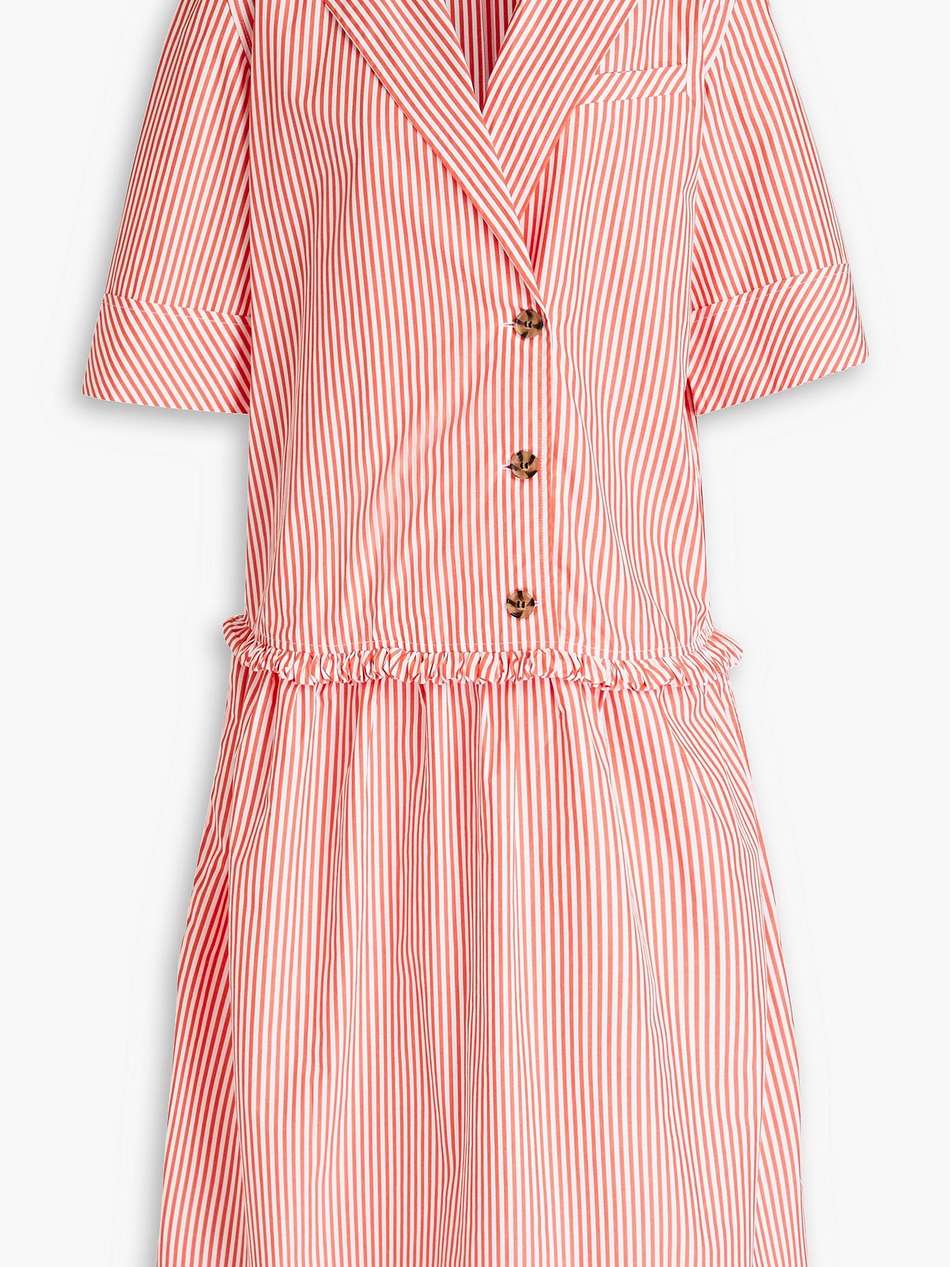 gathered striped cotton-poplin midi shirt dress