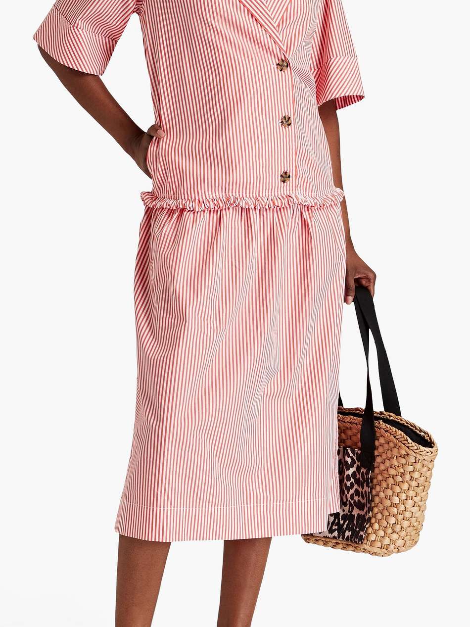gathered striped cotton-poplin midi shirt dress