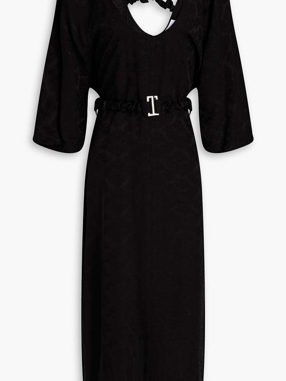 belted satin-jacquard midi dress