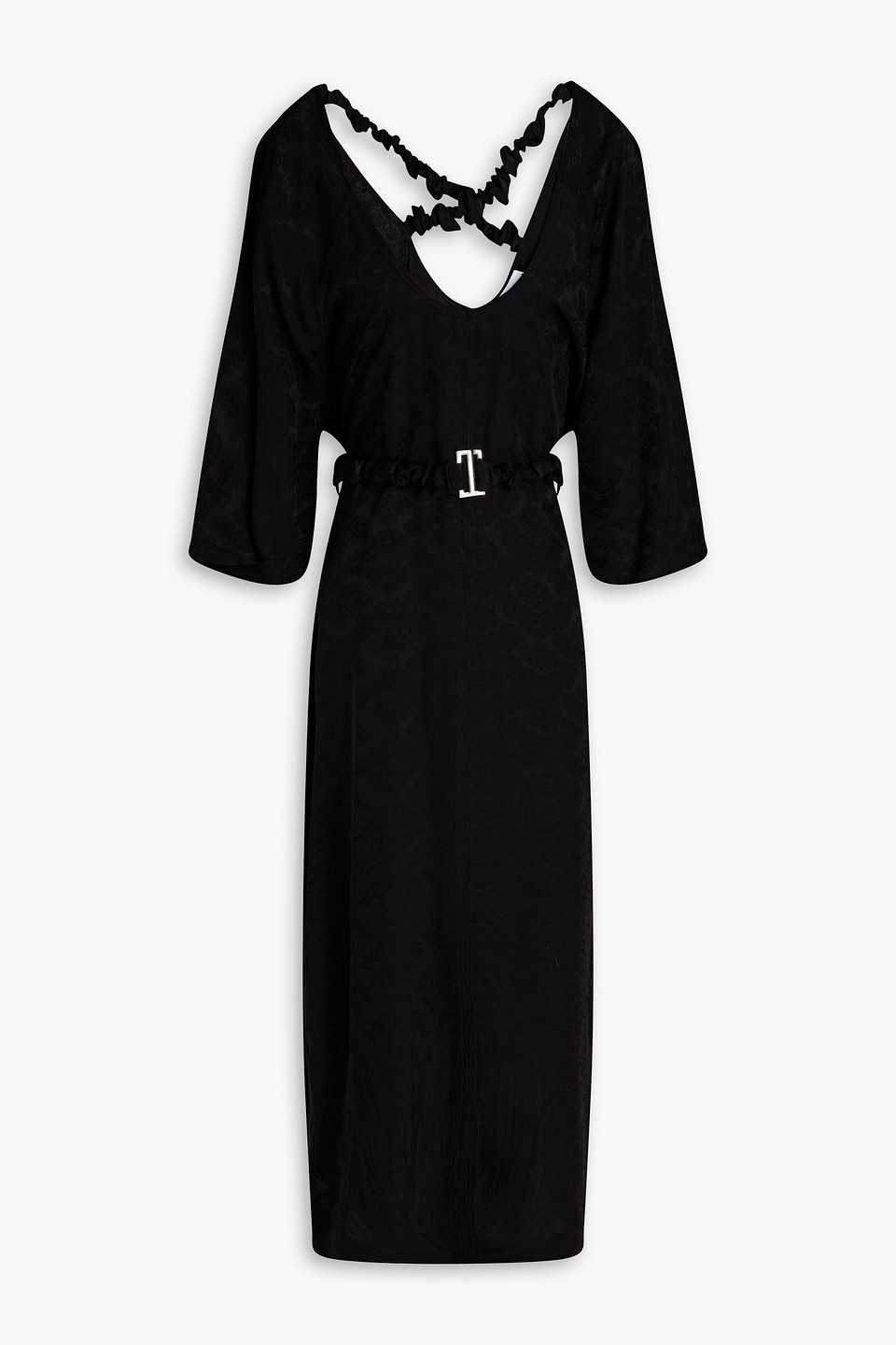 GANNI - Belted satin-jacquard midi dress - Black - DE 36