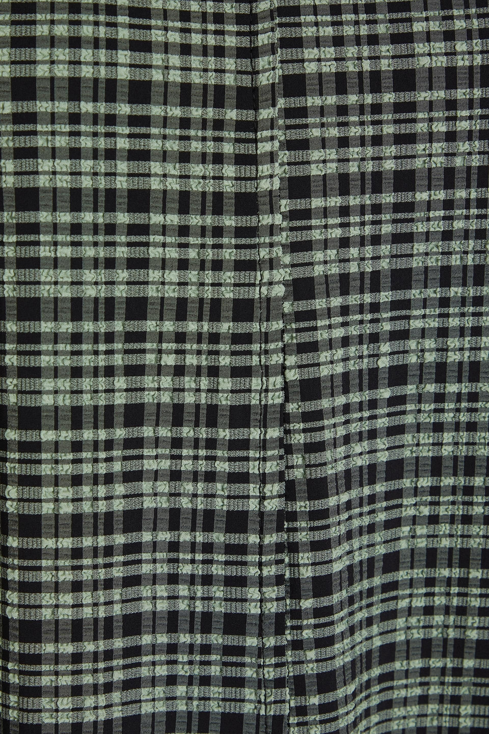 Ganni Cold-shoulder Gathered Checked Seersucker Midi Dress In Green