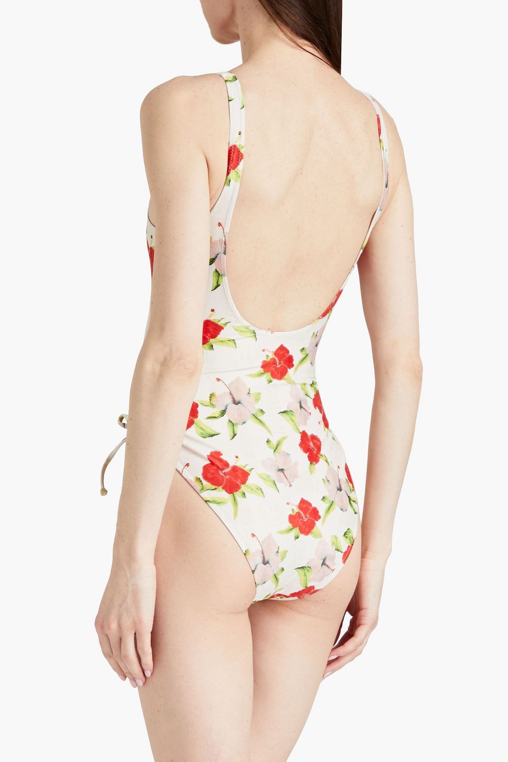 GANNI Tie-detailed floral-print swimsuit
