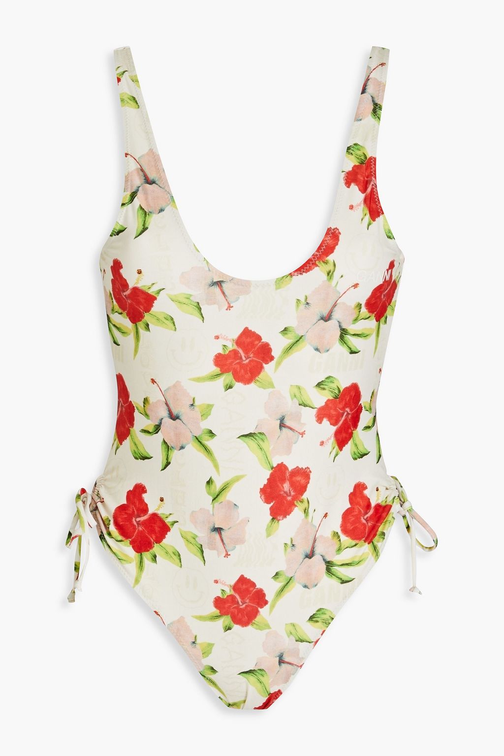 GANNI Tie-detailed floral-print swimsuit | THE OUTNET