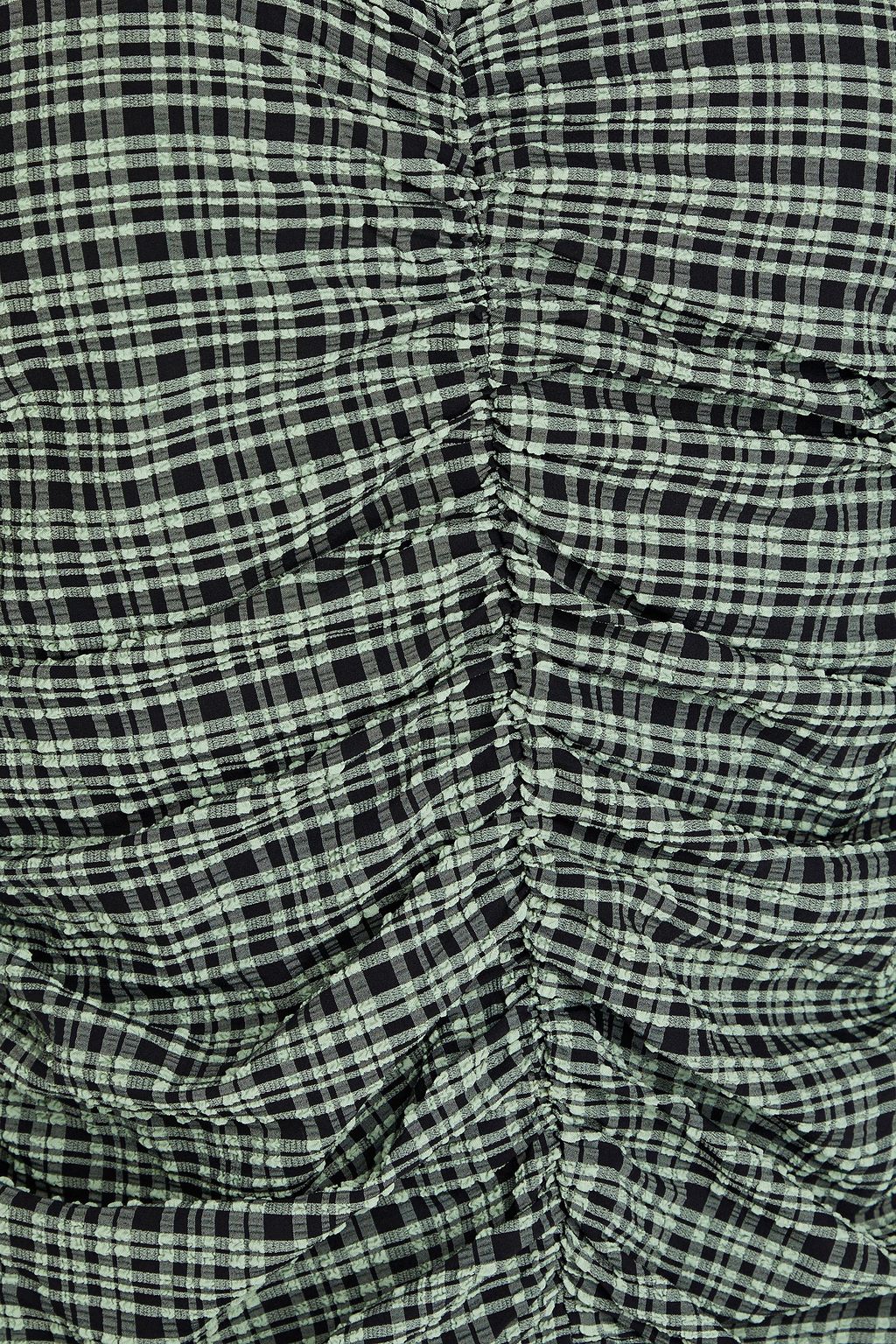 GANNI Ruched checked seersucker top