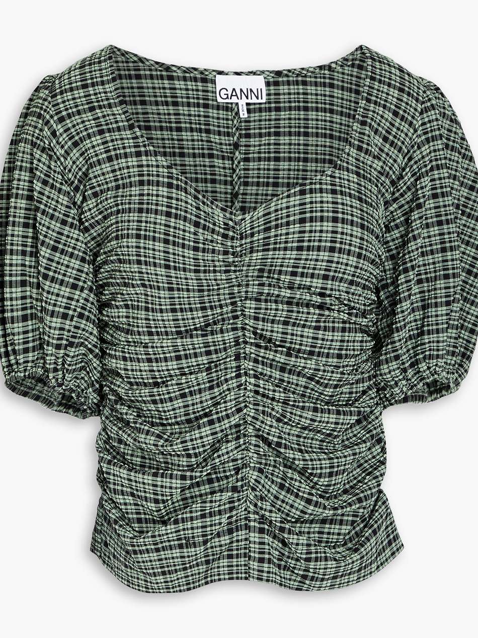 ruched checked seersucker top