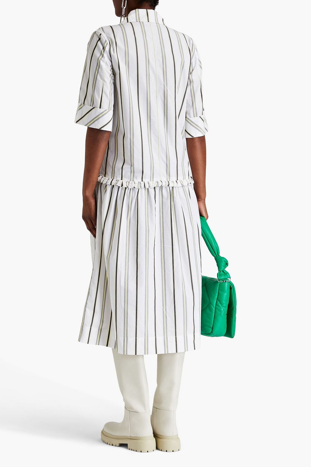 GANNI Gathered striped cotton-poplin midi shirt dress