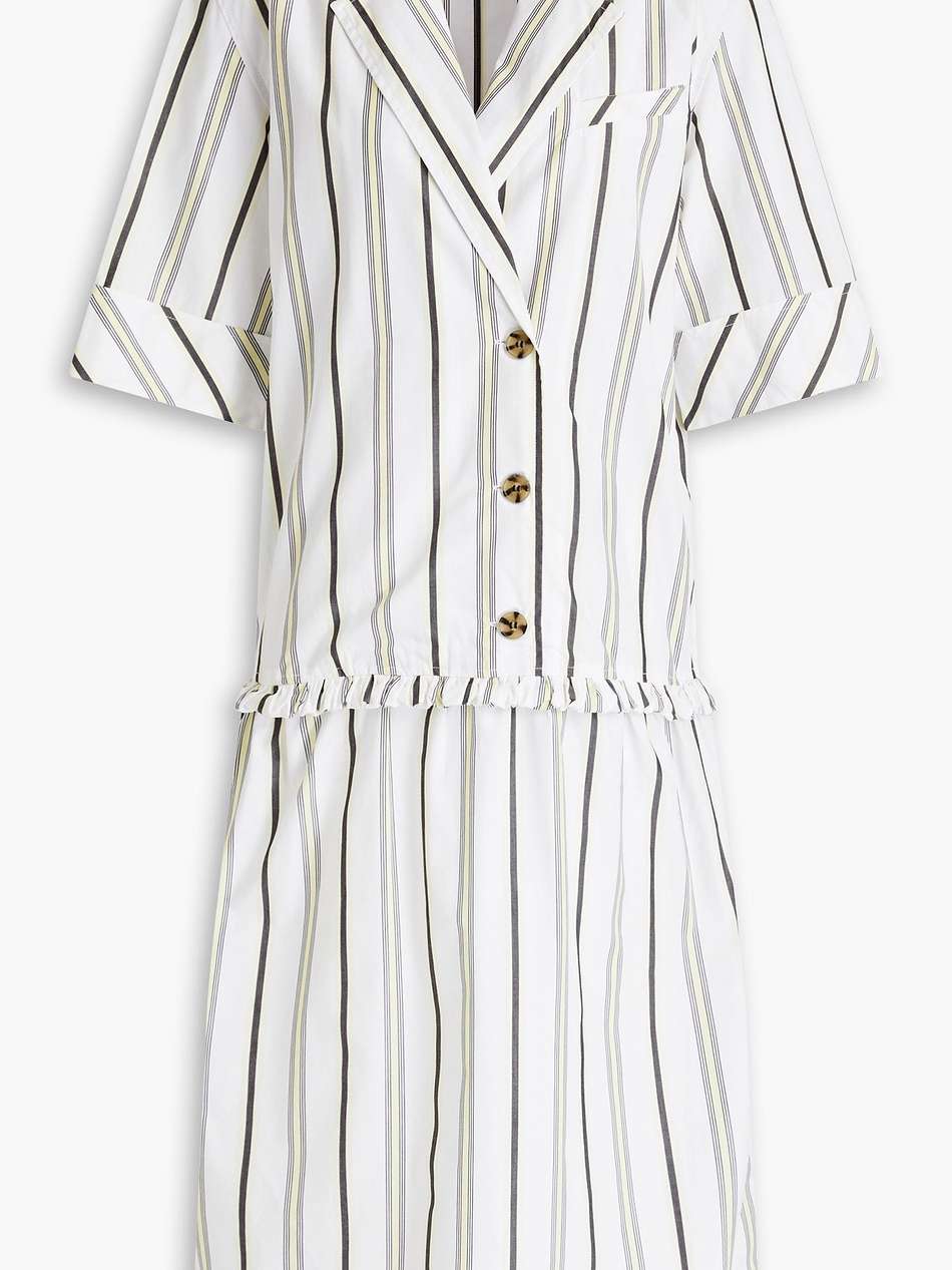 gathered striped cotton-poplin midi shirt dress