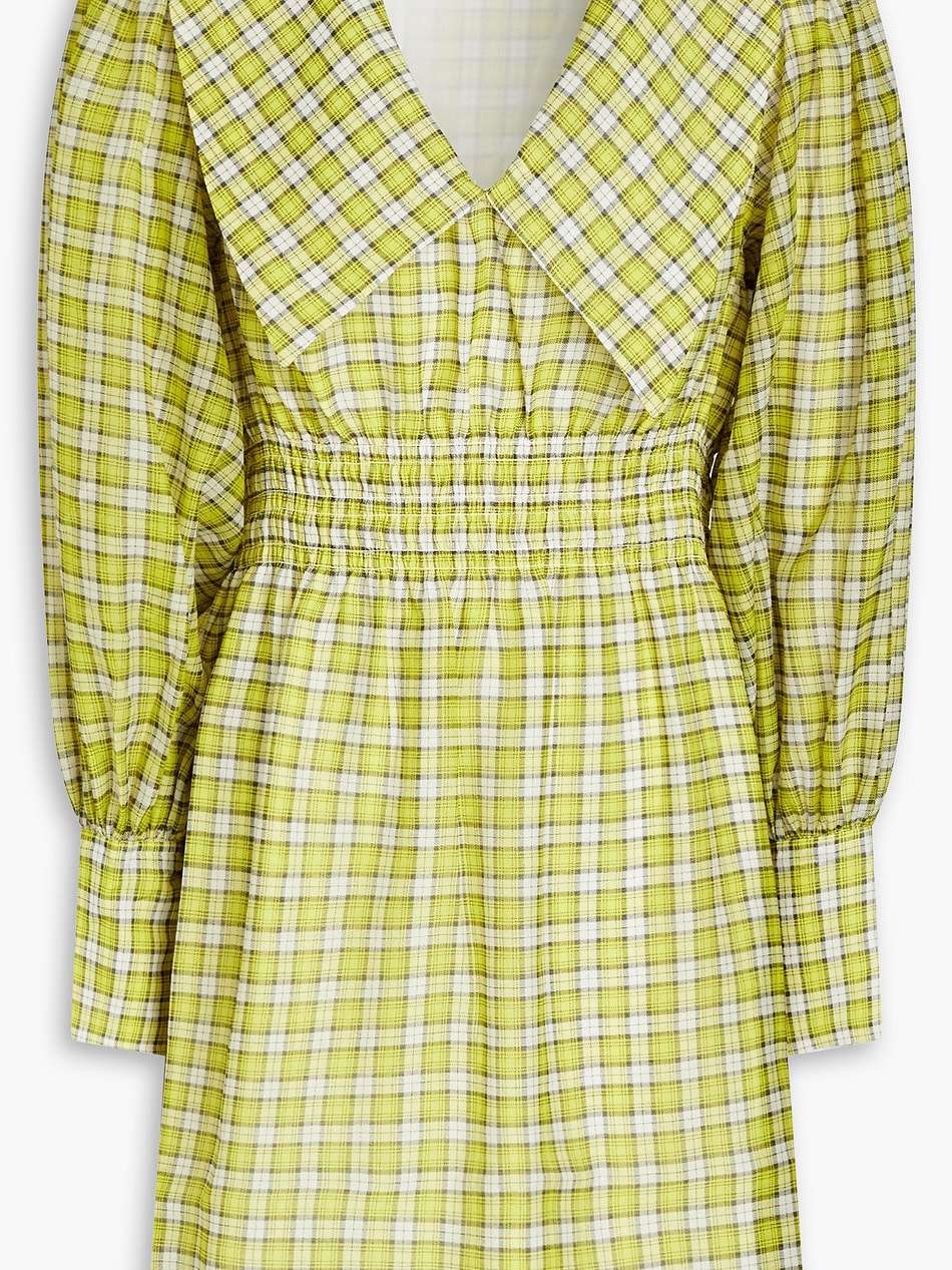 shirred checked woven mini dress